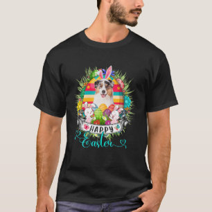 Australian Shepherd Dog In Easter Eggs Basket Happ T-Shirt