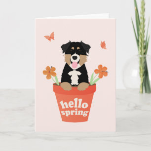 Australian Shepherd Dog In Flower Pot Card