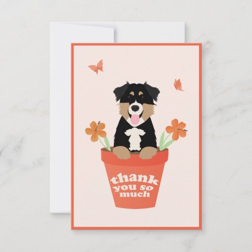 Australian Shepherd Dog In Flower Pot Thank You Card