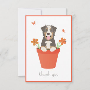Australian Shepherd Dog In Flower Pot Thank You Card