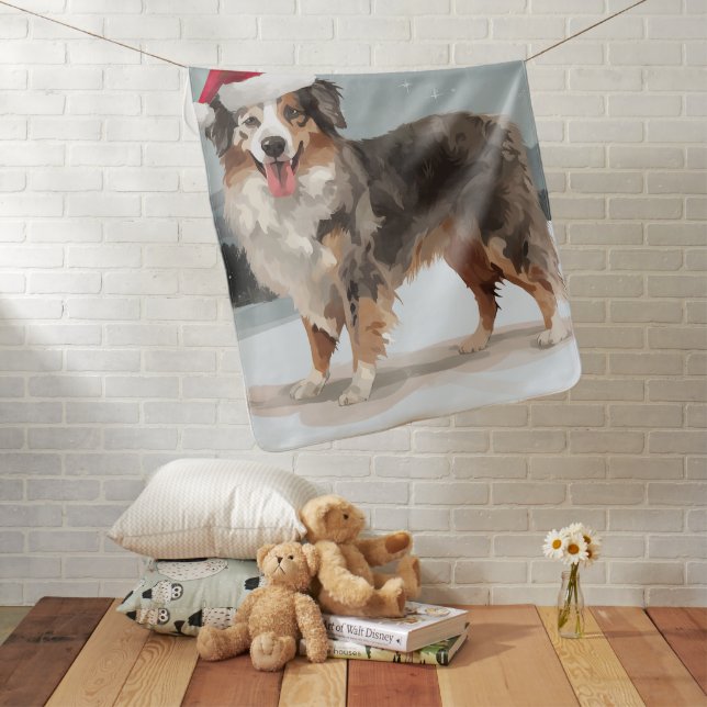 Australian Shepherd Dog in Snow Christmas  Baby Blanket (In Situ)