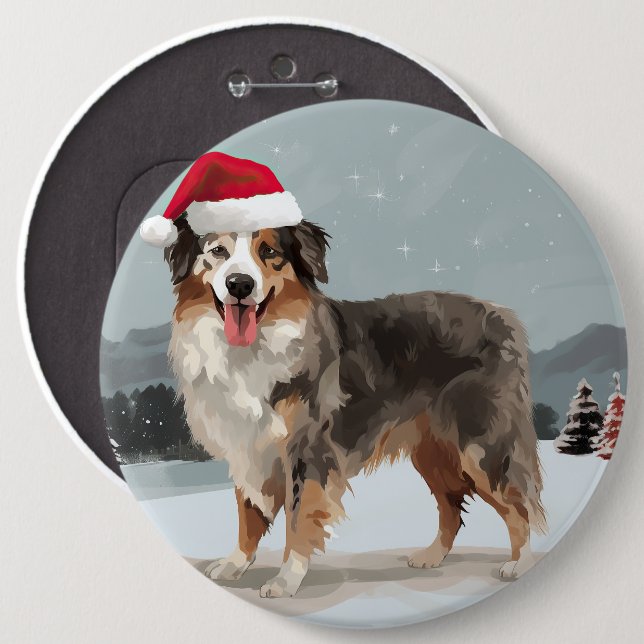 Australian Shepherd Dog in Snow Christmas  Button (Front & Back)