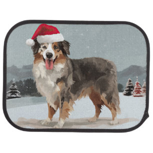 Australian Shepherd Dog in Snow Christmas Car Floor Mat