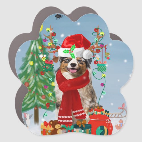 Australian Shepherd Dog in Snow Christmas  Car Magnet