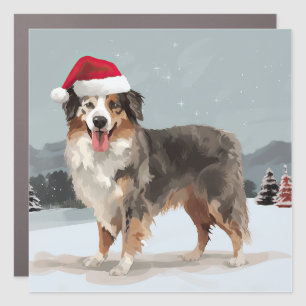 Australian Shepherd Dog in Snow Christmas  Car Magnet