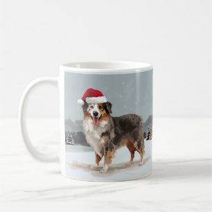 Australian Shepherd Dog in Snow Christmas Coffee Mug