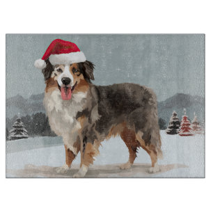 Australian Shepherd Dog in Snow Christmas Cutting Board
