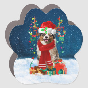 Australian Shepherd Dog in Snow Christmas Gift  Car Magnet