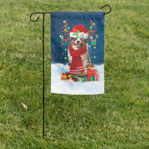 Australian Shepherd Dog in Snow Christmas Gift Garden Flag