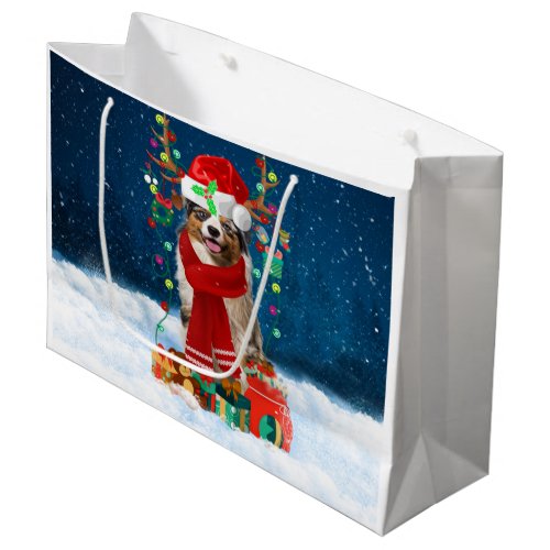 Australian Shepherd Dog in Snow Christmas Gift  Large Gift Bag