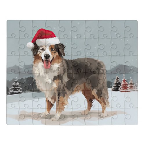 Australian Shepherd Dog in Snow Christmas  Jigsaw Puzzle