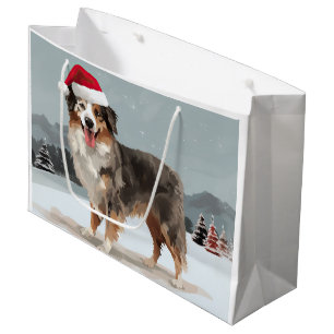 Australian Shepherd Dog in Snow Christmas Large Gift Bag