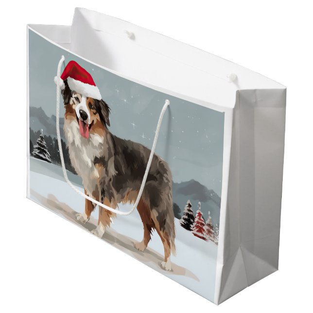 Australian Shepherd Dog in Snow Christmas  Large Gift Bag (Front Angled)