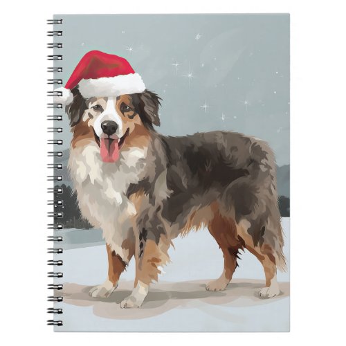 Australian Shepherd Dog in Snow Christmas  Notebook