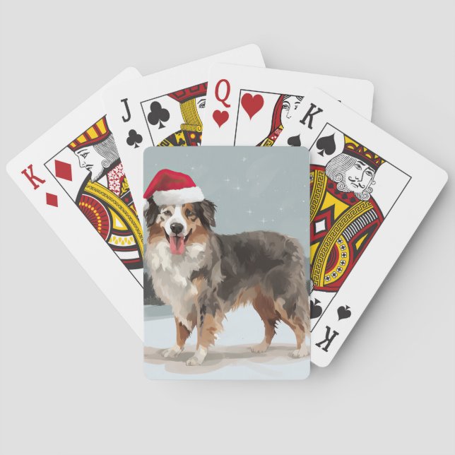 Australian Shepherd Dog in Snow Christmas  Poker Cards (Back)