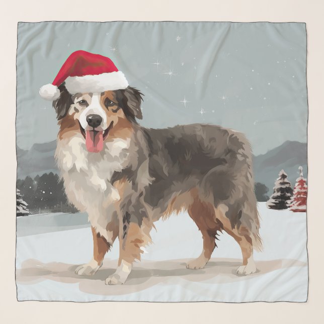 Australian Shepherd Dog in Snow Christmas  Scarf (Front)