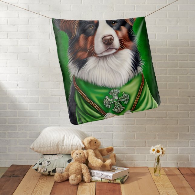 Australian Shepherd dog in St. Patrick's Day Dress Baby Blanket (In Situ)