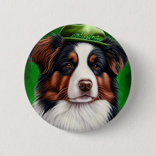 Australian Shepherd dog in St. Patrick's Day Dress Button
