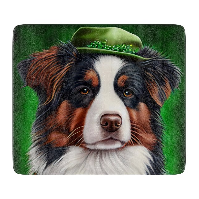 Australian Shepherd dog in St. Patrick's Day Dress Cutting Board (Front)