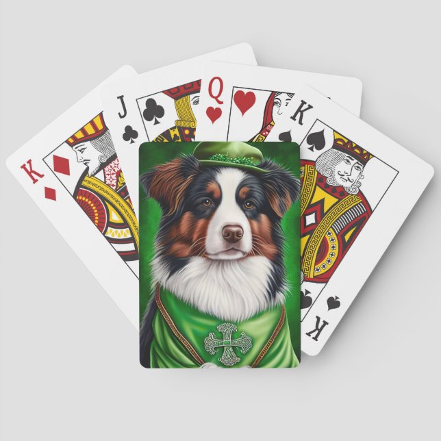 Australian Shepherd dog in St. Patrick's Day Dress Poker Cards (Back)
