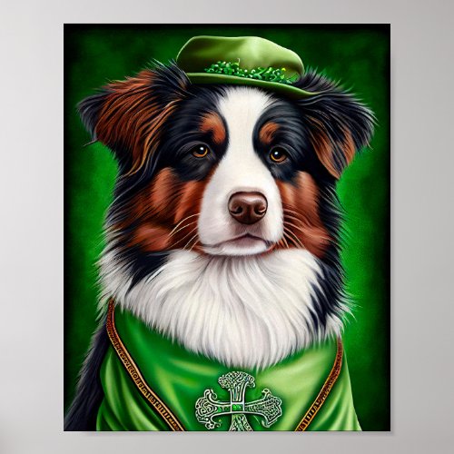 Australian Shepherd dog in St Patricks Day Dress Poster