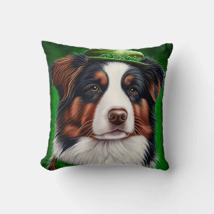 Australian Shepherd dog in St. Patrick's Day Dress Throw Pillow