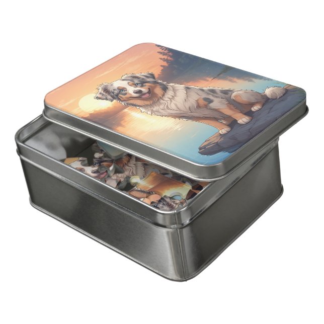 Australian Shepherd dog Jigsaw Puzzle (Lid Open)