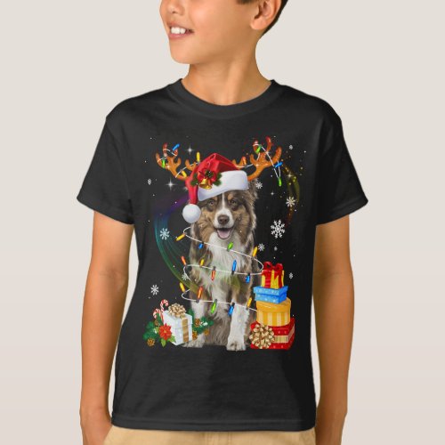 Australian Shepherd Dog Lights Santa Hat Sweater C