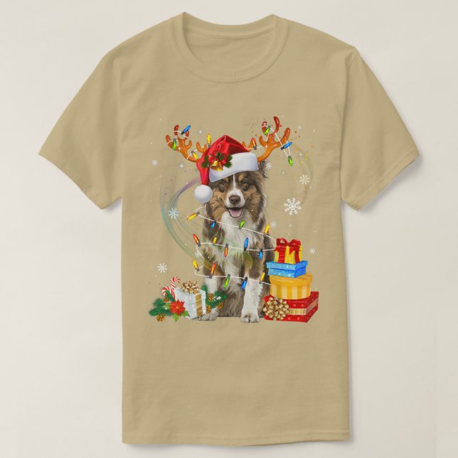 Australian Shepherd Dog Lights Santa Hat Sweater C (Design Front)