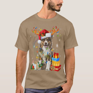 Australian Shepherd Dog Lights Santa Hat Sweater C