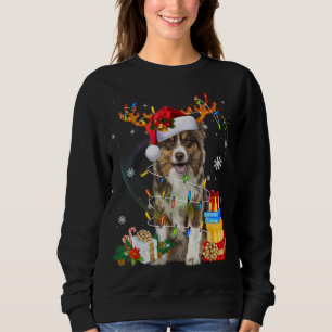 Australian Shepherd Dog Lights Santa Hat Sweater C