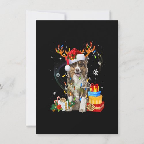 Australian Shepherd Dog Lights Santa Hat Sweater C Invitation