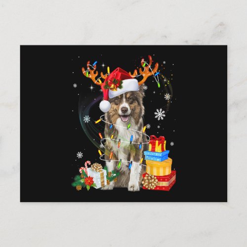 Australian Shepherd Dog Lights Santa Hat Sweater C Postcard