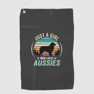 Australian Shepherd Dog Lover Retro Sunset Aussies Golf Towel