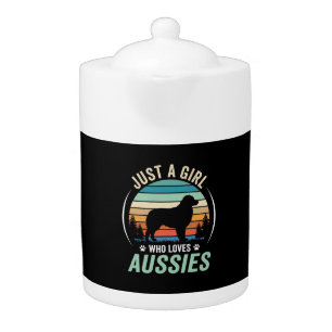 Australian Shepherd Dog Lover Retro Sunset Aussies Teapot