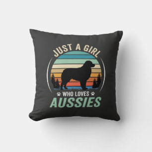 Australian Shepherd Dog Lover Retro Sunset Aussies Throw Pillow