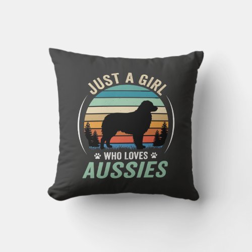 Australian Shepherd Dog Lover Retro Sunset Aussies Throw Pillow
