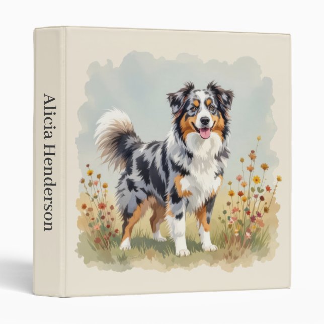 Australian Shepherd Dog Merle Long Tail 3 Ring Binder (Front/Spine)