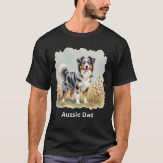 Australian Shepherd Dog Merle Long Tail Aussie Dad T-Shirt