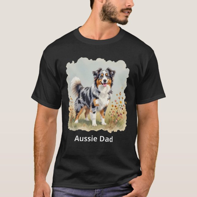 Australian Shepherd Dog Merle Long Tail Aussie Dad T-Shirt (Front)