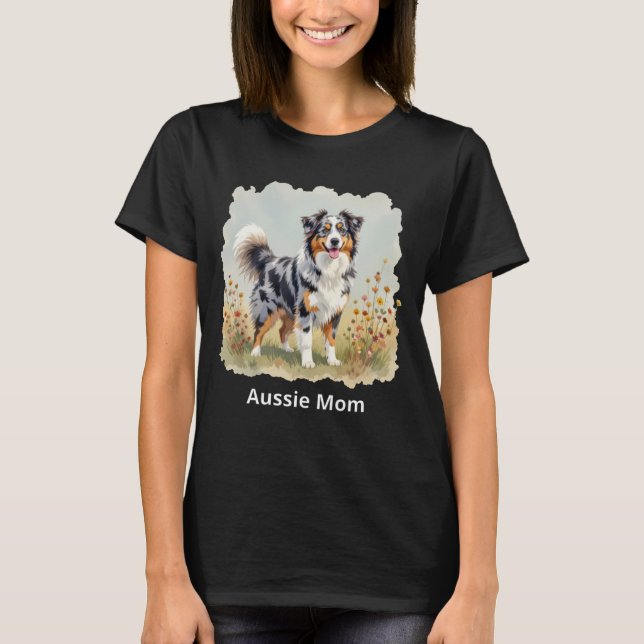 Australian Shepherd Dog Merle Long Tail Aussie Mom T-Shirt (Front)