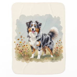 Australian Shepherd Dog Merle Long Tail Baby Blanket
