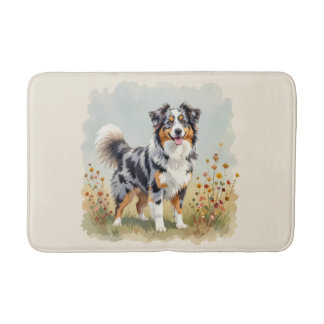 Australian Shepherd Dog Merle Long Tail Bath Mat