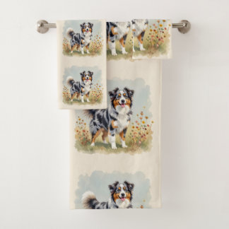 Australian Shepherd Dog Merle Long Tail Bath Towel Set