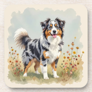Australian Shepherd Dog Merle Long Tail Beverage Coaster