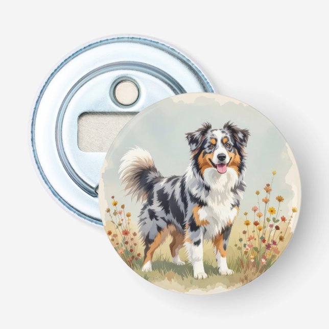 Australian Shepherd Dog Merle Long Tail Bottle Opener (Front)