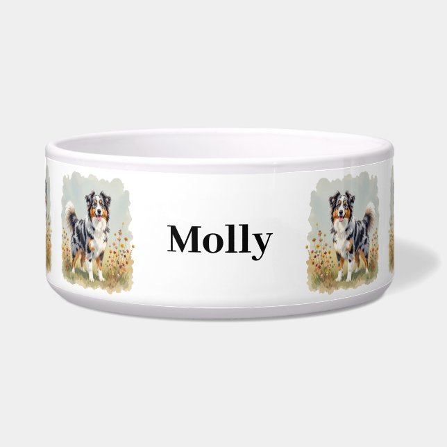 Australian Shepherd Dog Merle Long Tail Bowl (Front)
