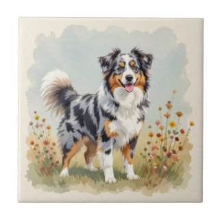 Australian Shepherd Dog Merle Long Tail Ceramic Tile