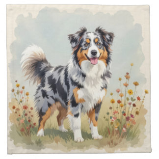 Australian Shepherd Dog Merle Long Tail Cloth Napkin