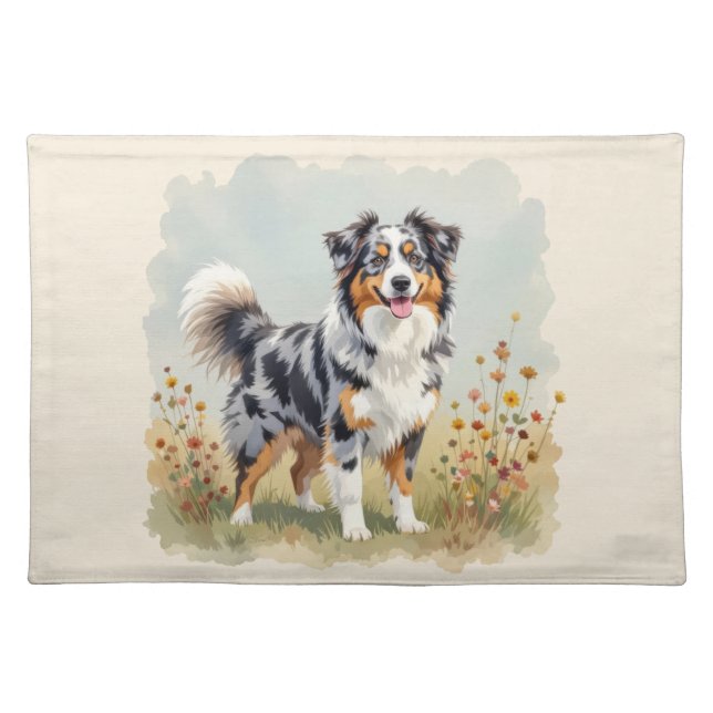 Australian Shepherd Dog Merle Long Tail Cloth Placemat (Front)